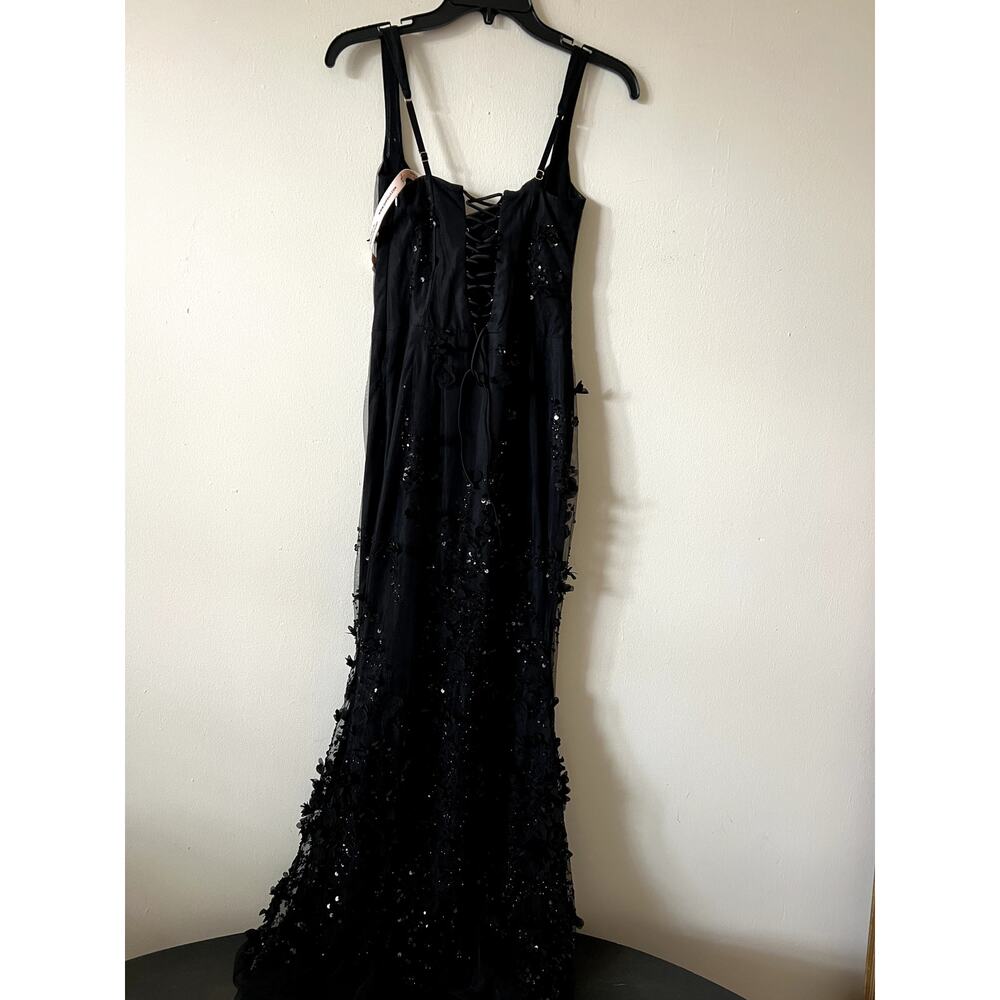 Oh Polly Vasanta Embellished Applique Soft-Scoop Corset Gown in Black size 4 - Picture 10 of 11